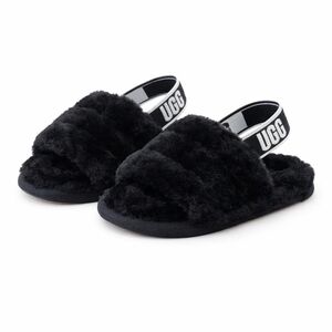 UGG Toddler Oh Yeah Fluffy Shearling Sheepskin Slingback Slipper Black 6